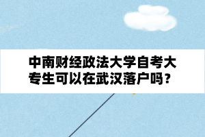 中南财经政法大学自考大专生可以在武汉落户吗?